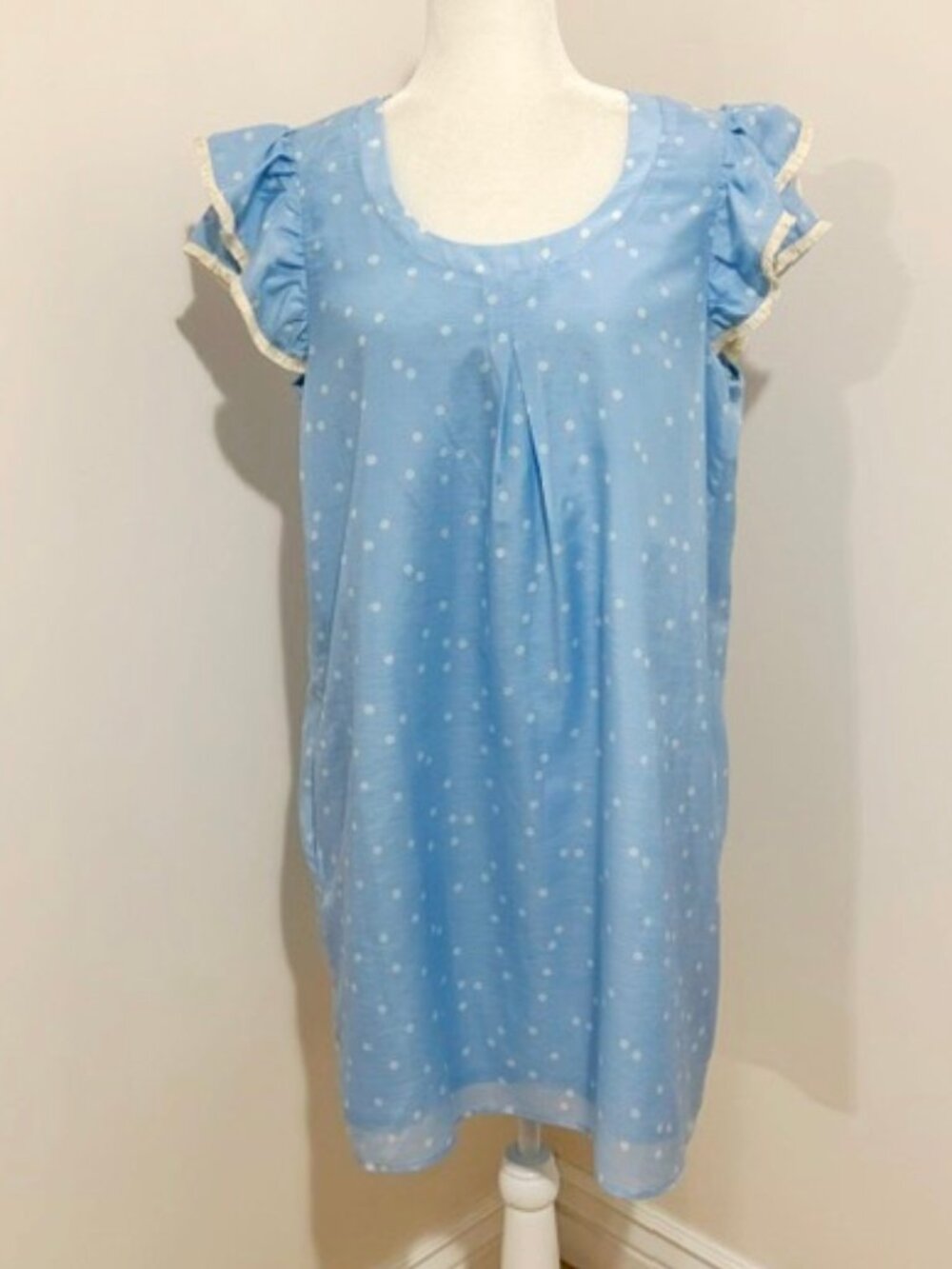 Persifor Polka Dot Clare Shift Dress Boy Blue Resort Coastal Preppy Size L